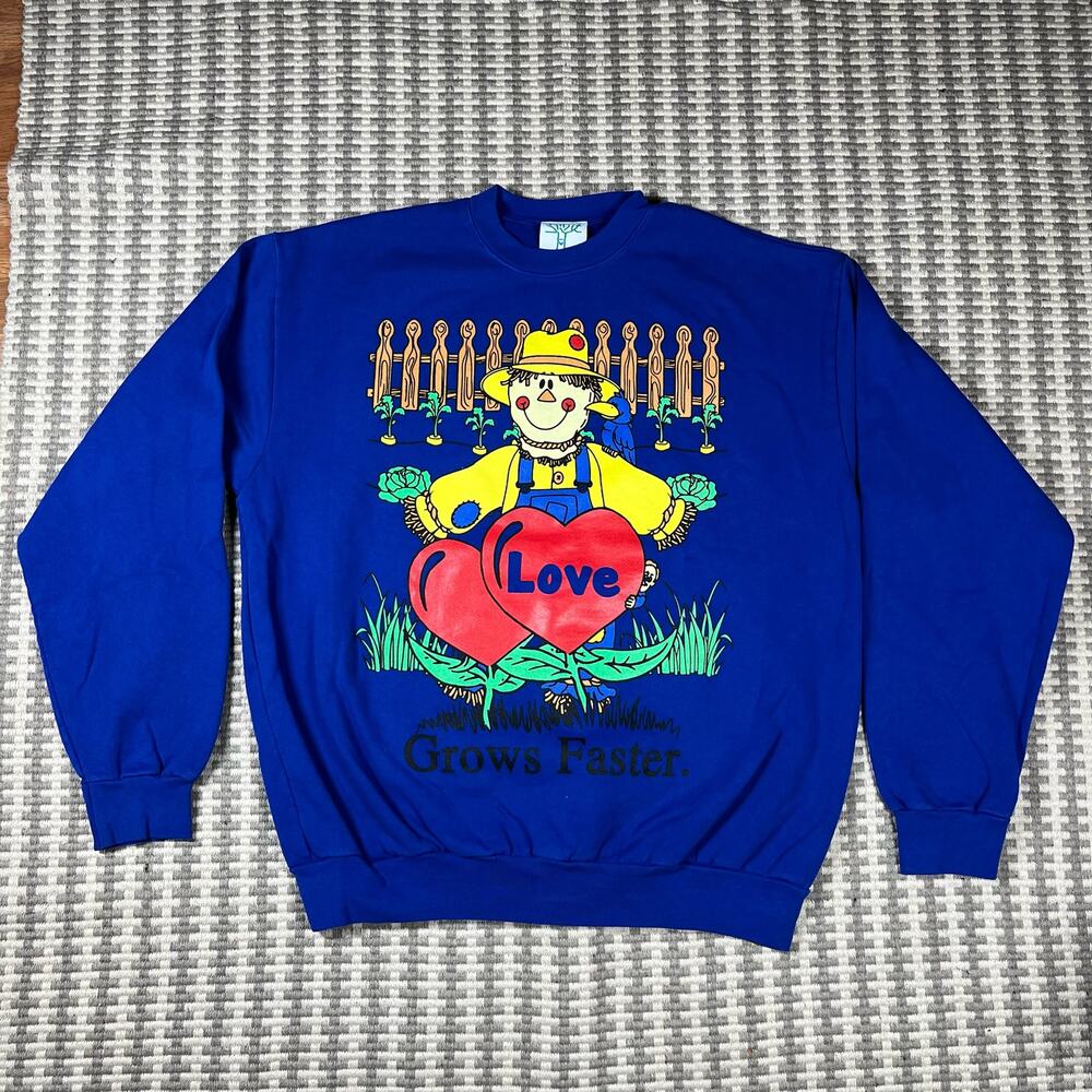 Online Ceramics Love Grows Faster Blue Pullover Crewneck Men’s Sz XL New